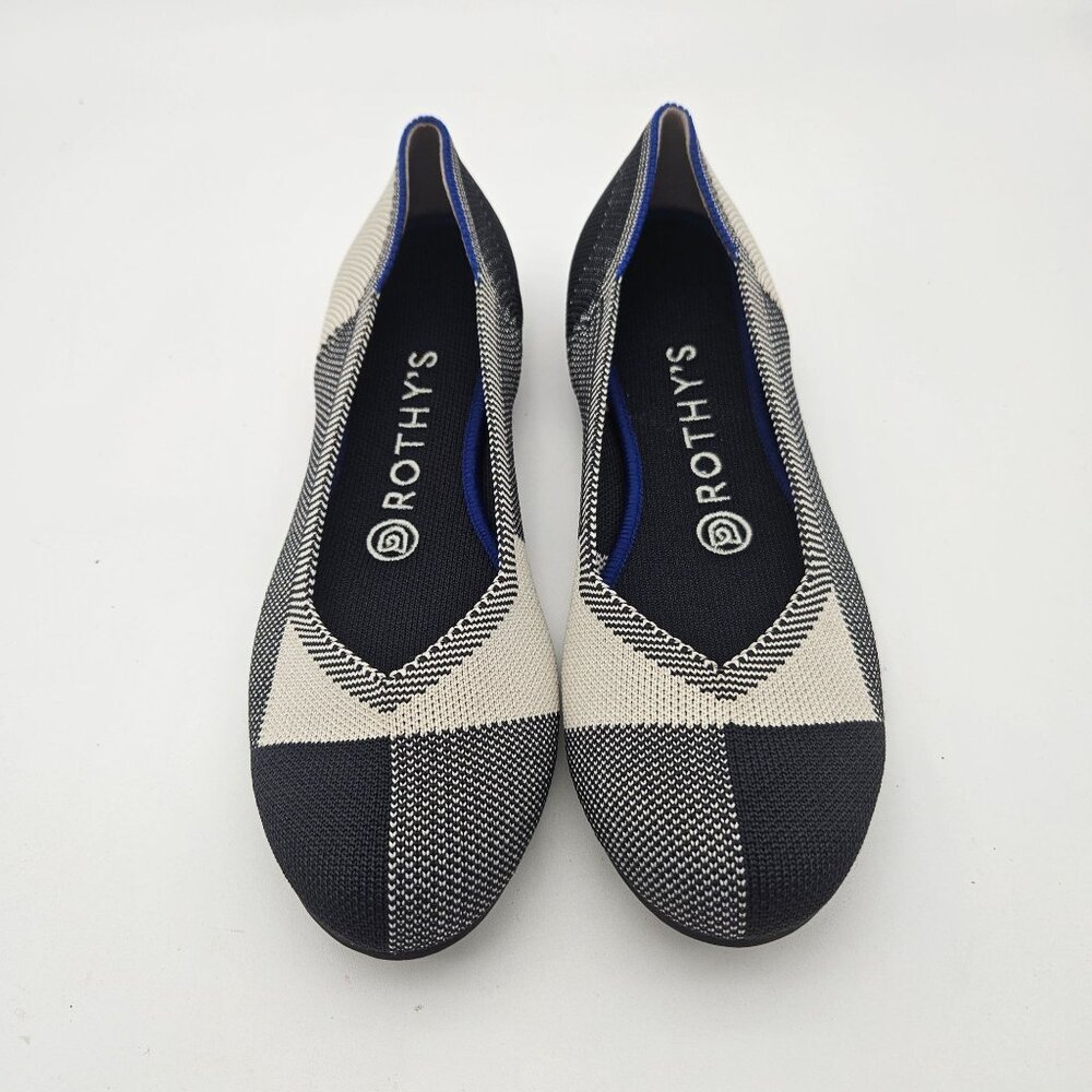 Rothys The Flat Buffalo Plaid Round Toe Slip On Flats Womens Size 7 NEW